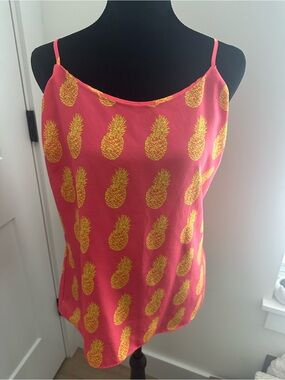 J Crew Bright Pink Pineapple Print Spaghetti Strap Top size medium 6
